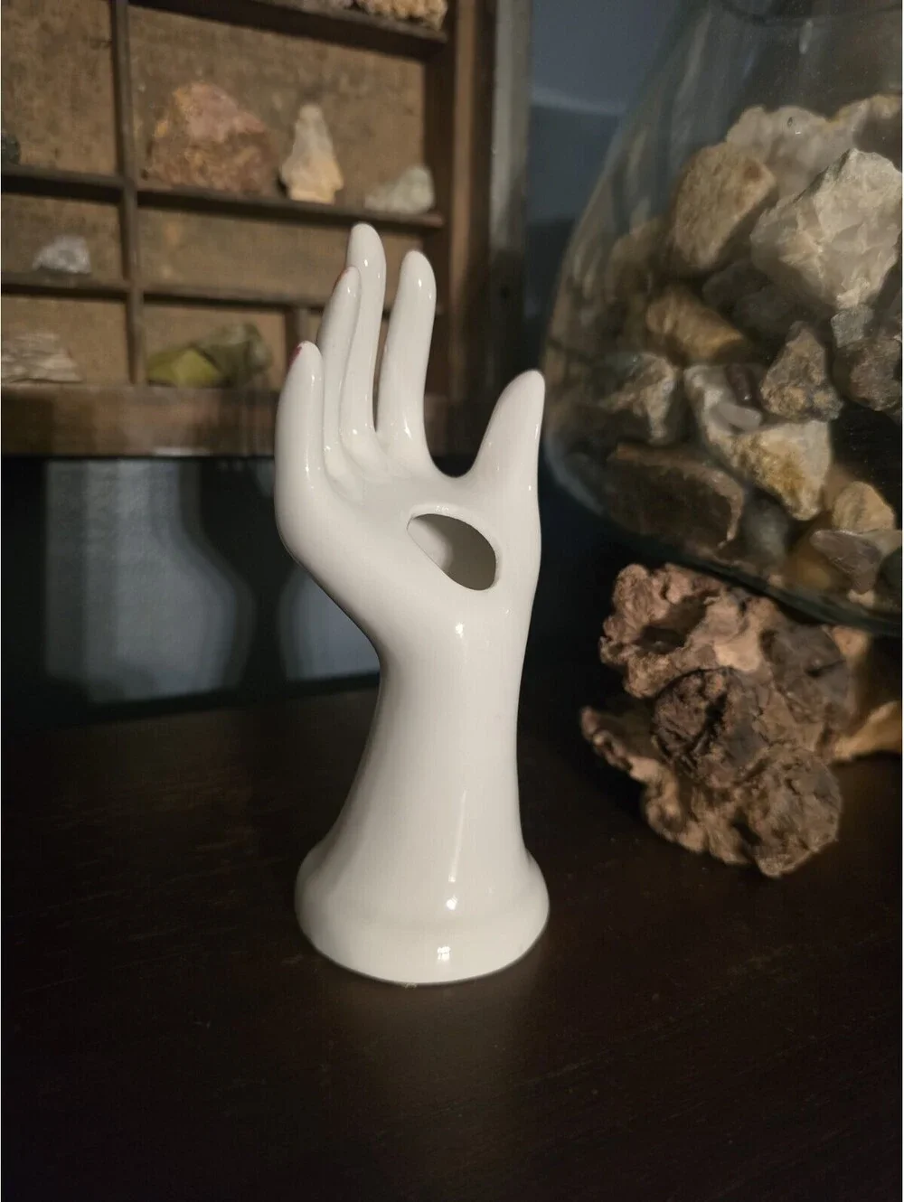 Small White Hand Ring Holder Bud Vase Propagations Plants Jewelry Holder